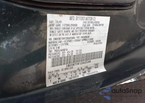 2002 Mercury Grand Marquis Ls z USA, uszkodzony, nr VIN 2MEFM75W12X625384